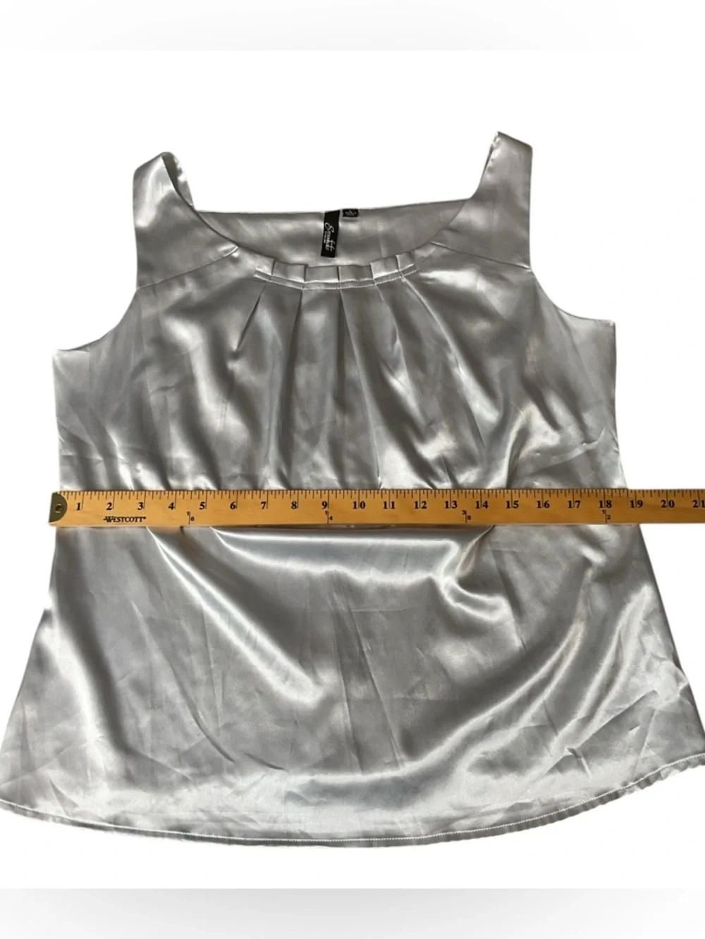 Essentials Sleeveless Satin Pleated Neck Shell Top - metallic Silver L - Picture 12 of 12